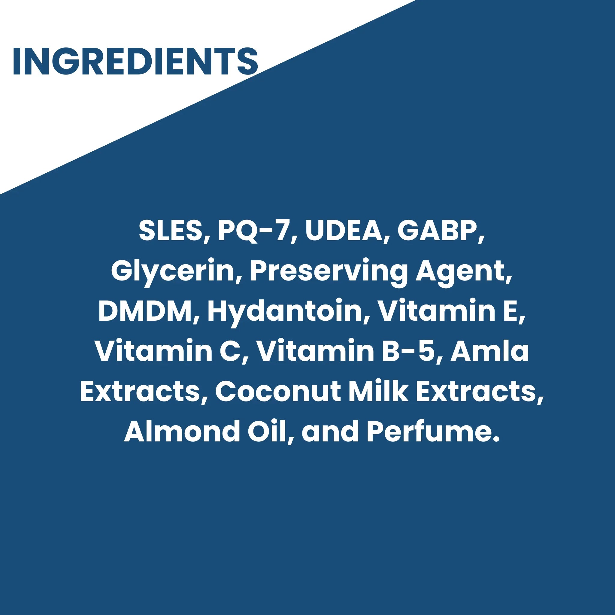 List of ingredients on a blue background with 'INGREDIENTS' at the top.