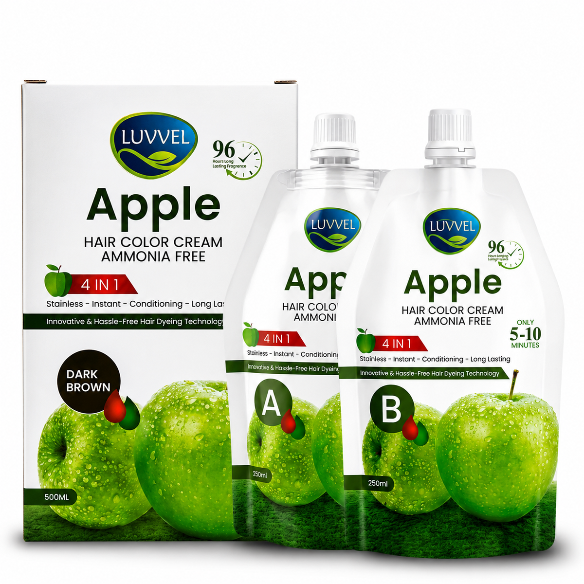 Luvvel Apple Hair Color Cream (500ml) | Ammonia Free Natural Hair Dye